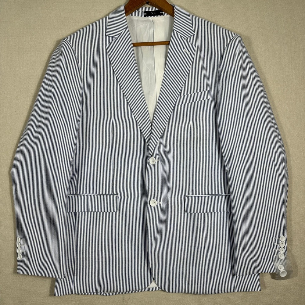Unbranded Seersucker Blazer Mens XL Blue White New Striped Cotton Blend Jacket